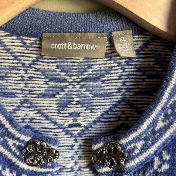 Croft & Barrow Wool Blue and Cream Winter Cardigan Size XL - Picture 3 of 5